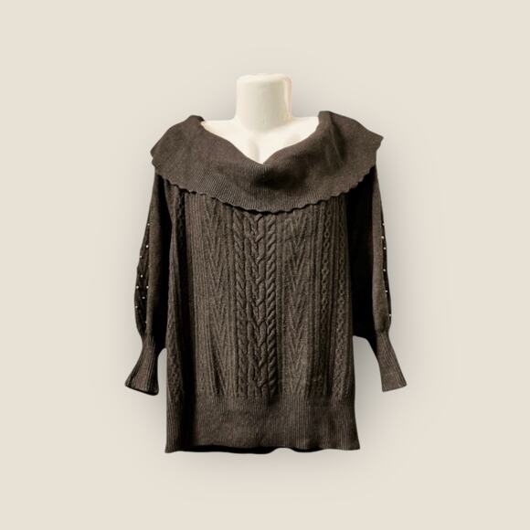Design History Women's Black Off-The-Shoulder Cable Knit Balloon Sweater Size 2X - Picture 1 of 10